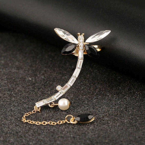 Dragonfly Crystal Rhinestone Ear Cuff Tassel Ear Stud Women Jewelry