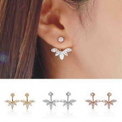 Elegant 925 Silver Needle Zircon Leaf Ear Stud Earrings Women Jewelry