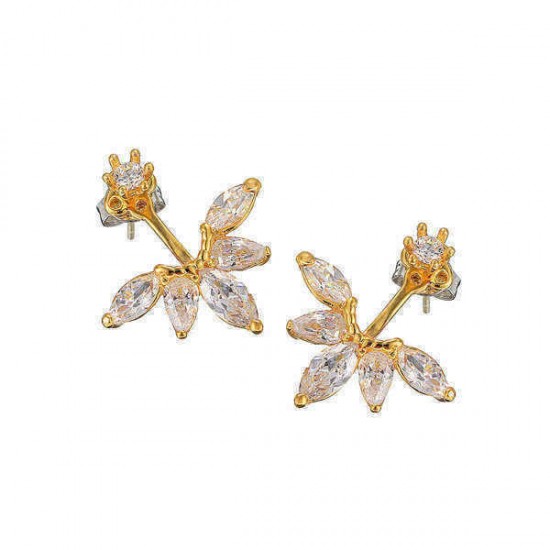 Elegant 925 Silver Needle Zircon Leaf Ear Stud Earrings Women Jewelry