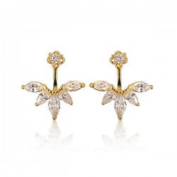 Elegant 925 Silver Needle Zircon Leaf Ear Stud Earrings Women Jewelry