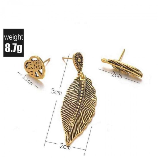 Elegant A Set of Ear Drop Stud Leaves Heart Hollow Earring Fashion Jewelry Set Gift for Women