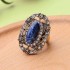 Elegant Blue Gem Stone Ring Retro Style Women Rhinestone Finger Ring