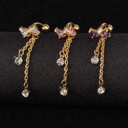 Elegant Bowknot Belly Ring Tassel Rhinestone Navel Belly Piercing Ring for Women