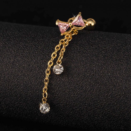 Elegant Bowknot Belly Ring Tassel Rhinestone Navel Belly Piercing Ring for Women