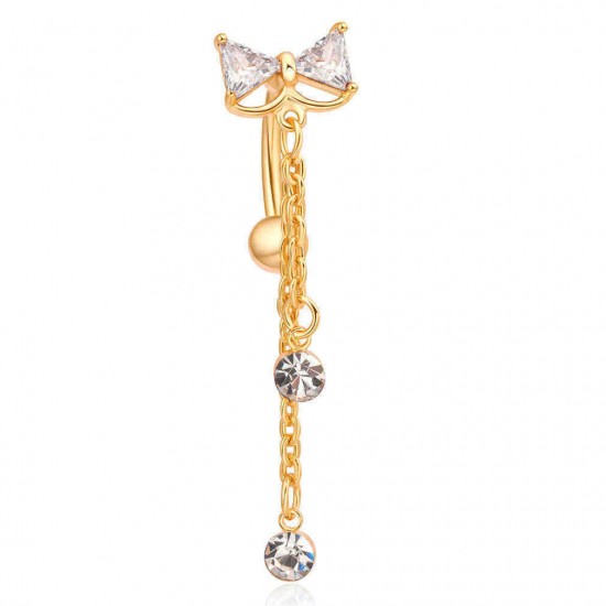 Elegant Bowknot Belly Ring Tassel Rhinestone Navel Belly Piercing Ring for Women