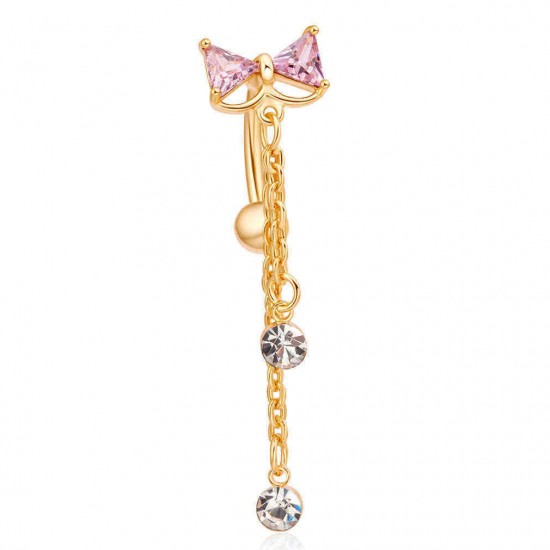 Elegant Bowknot Belly Ring Tassel Rhinestone Navel Belly Piercing Ring for Women