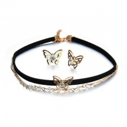 Elegant Butterfly Shiny Rhinestone Charm Women Jewelry Set Fashion Black Choker Ear Stud Gift