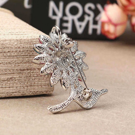 Elegant Colorful Crystal Rhinestone Sunflower Brooch Exquisite Pin for Men and Women