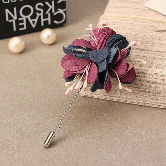 Elegant Colorful Fabric Flower Pins Artificial Pearl Brooches Clothing Accessories