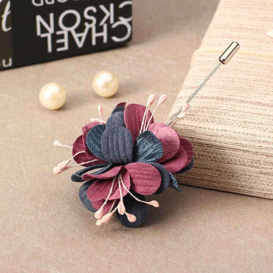 Elegant Colorful Fabric Flower Pins Artificial Pearl Brooches Clothing Accessories