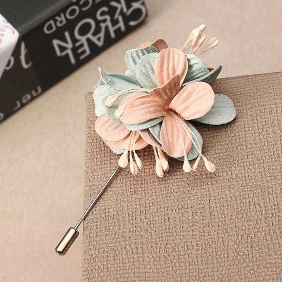 Elegant Colorful Fabric Flower Pins Artificial Pearl Brooches Clothing Accessories