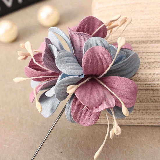 Elegant Colorful Fabric Flower Pins Artificial Pearl Brooches Clothing Accessories