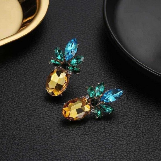 Elegant Crystal Pineapple Earring Blue Rhinestone Ear Stub For Women