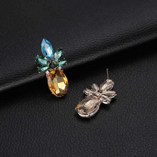 Elegant Crystal Pineapple Earring Blue Rhinestone Ear Stub For Women