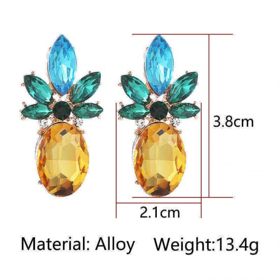 Elegant Crystal Pineapple Earring Blue Rhinestone Ear Stub For Women