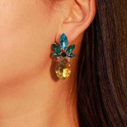 Elegant Crystal Pineapple Earring Blue Rhinestone Ear Stub For Women