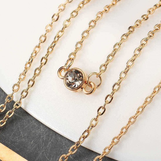 Elegant Crystal Zinc Alloy Necklace Simple Multilayer Chain for Women