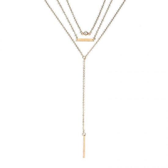 Elegant Crystal Zinc Alloy Necklace Simple Multilayer Chain for Women