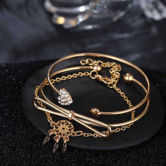 Elegant Cuff Bracelets Chain Dream Net Bowknot Crystal Heart Fashion Multilayer Bracelet for Women