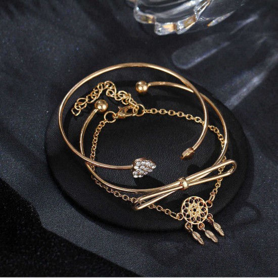 Elegant Cuff Bracelets Chain Dream Net Bowknot Crystal Heart Fashion Multilayer Bracelet for Women