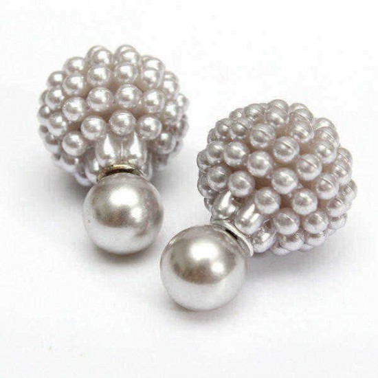 Elegant Double Side Pearl Earrings Bead Ball Ear Studs For Women