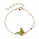 Elegant Enamel Butterfly Charm Bracelet Sweet Dazzling Rhinestone Pearl Bracelets for Women