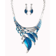 Elegant European Leaves Enamel Inlay Crystal Necklace Earrings Jewelry Set for Women