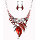 Elegant European Leaves Enamel Inlay Crystal Necklace Earrings Jewelry Set for Women