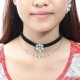 Elegant Flower Charm Double Layer Black Choker Necklace Piercing Earrings Fashion Women Jewelry Set