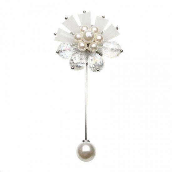 Elegant Flower Scarf Suit Brooch Vintage Artificial Pearl Rhinestone Pin Women Clothing Accessories