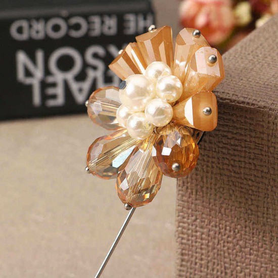 Elegant Flower Scarf Suit Brooch Vintage Artificial Pearl Rhinestone Pin Women Clothing Accessories