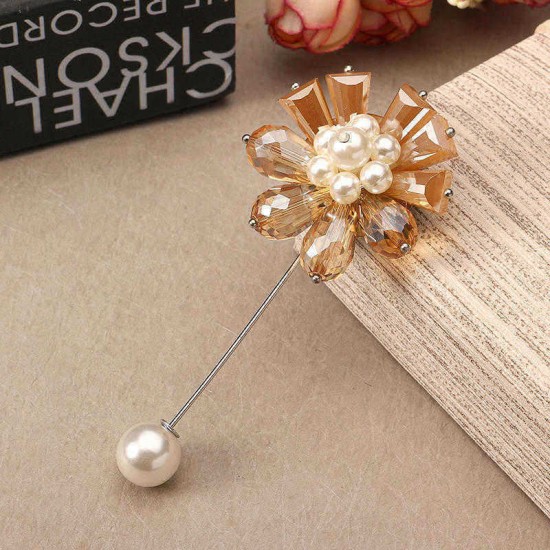 Elegant Flower Scarf Suit Brooch Vintage Artificial Pearl Rhinestone Pin Women Clothing Accessories