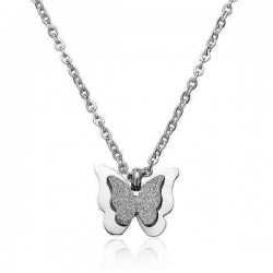 Elegant Frosted Double Layer Butterfly Pendant Necklace Jewelry