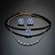 Elegant Gift for Women Blue Rhinestone Pearl Flower Double Layer Choker Necklace Snowflake Earrings