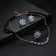 Elegant Gift for Women Blue Rhinestone Pearl Flower Double Layer Choker Necklace Snowflake Earrings