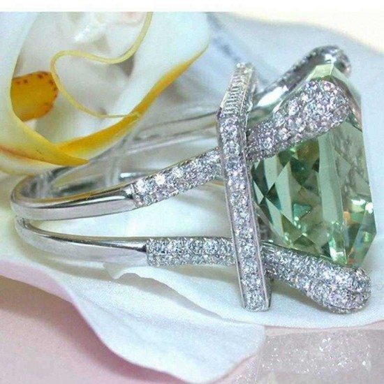 Elegant Green Gem Zircon Ring Wedding Crystal Silver Color Rings Trendy Jewelry for Women