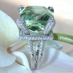 Elegant Green Gem Zircon Ring Wedding Crystal Silver Color Rings Trendy Jewelry for Women