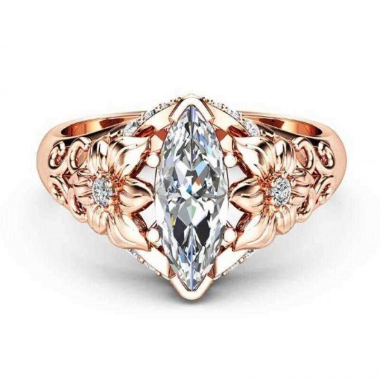 Elegant Luxury Flower Ring Rose Gold Zircon Diamond Women Ring