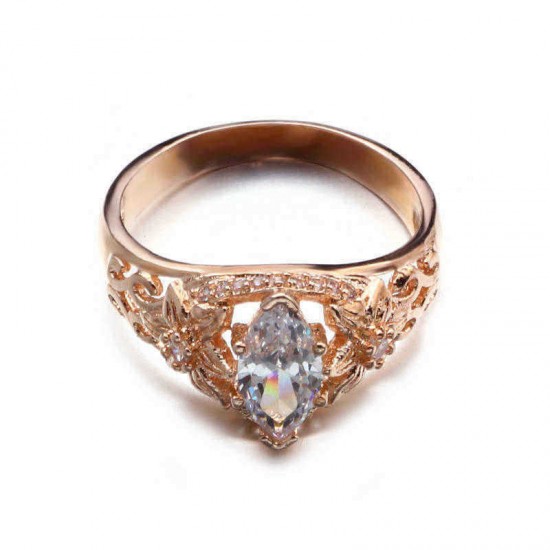 Elegant Luxury Flower Ring Rose Gold Zircon Diamond Women Ring