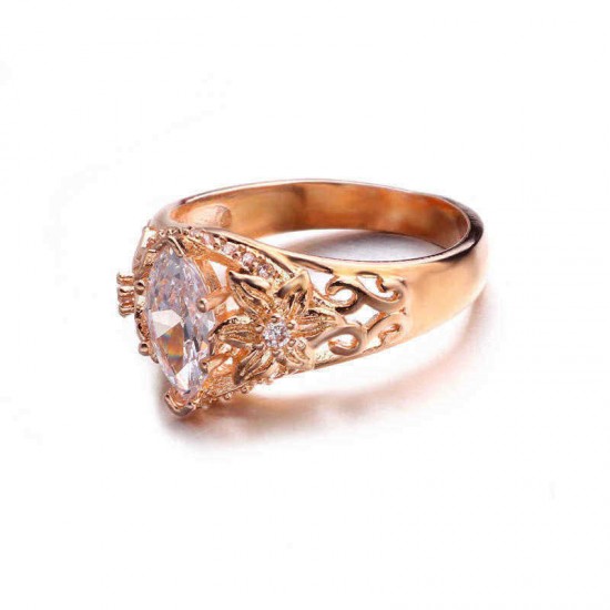 Elegant Luxury Flower Ring Rose Gold Zircon Diamond Women Ring