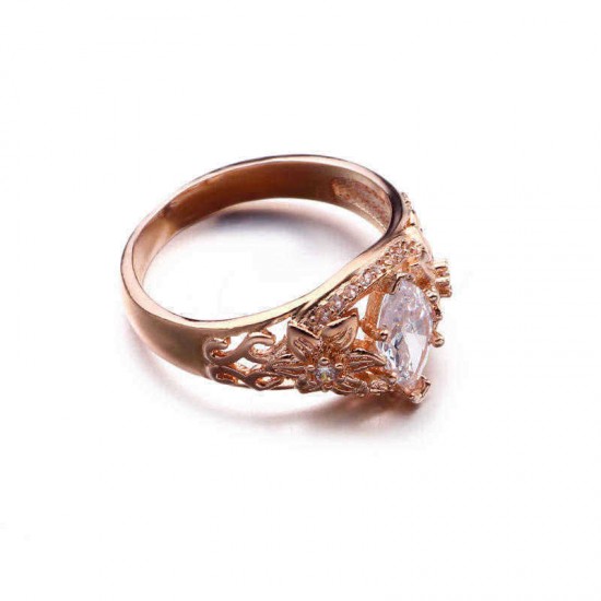 Elegant Luxury Flower Ring Rose Gold Zircon Diamond Women Ring