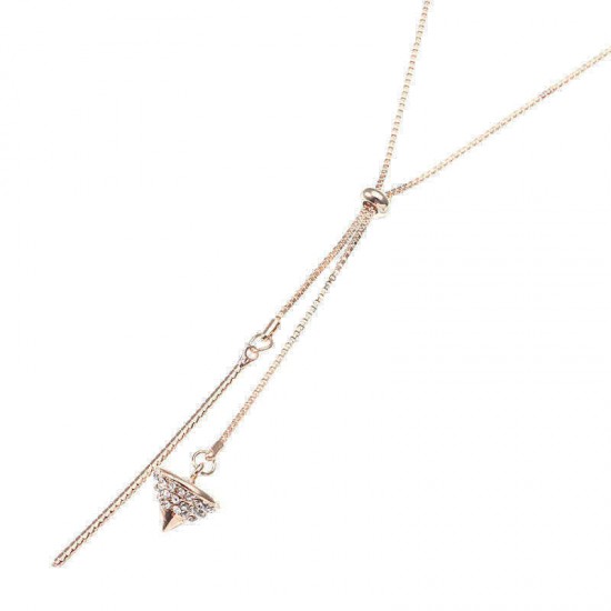 Elegant Necklace Rhinestone Gyro Tassel Pendant Sweet Rose Gold Plated Long Necklace for Women