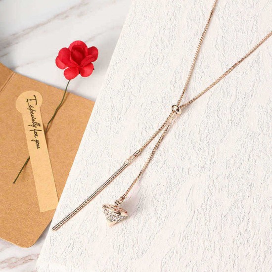 Elegant Necklace Rhinestone Gyro Tassel Pendant Sweet Rose Gold Plated Long Necklace for Women