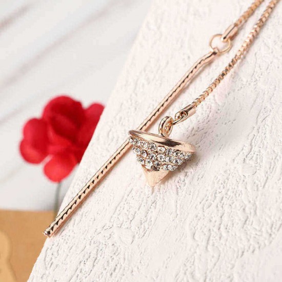 Elegant Necklace Rhinestone Gyro Tassel Pendant Sweet Rose Gold Plated Long Necklace for Women