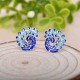 Elegant Painting Blue Peacock Silver Plated Ear Stud Retro Enamel Earrings for Women