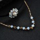 Elegant Pearl Rhinestone Flower Double Layer Gold Chain Black Choker Piercing Earrings Women Jewelry