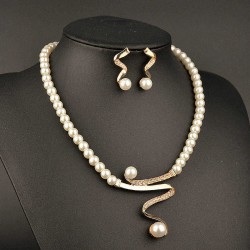 Elegant Pearl Rhinestone Jewelry Set 1 Pair Earrings 1 Pcs Necklace Women Jewelry Set