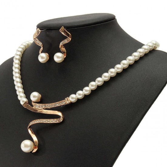 Elegant Pearl Rhinestone Jewelry Set 1 Pair Earrings 1 Pcs Necklace Women Jewelry Set