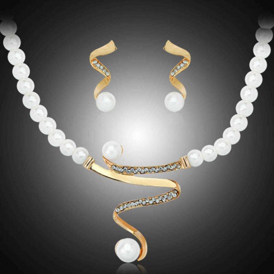 Elegant Pearl Rhinestone Jewelry Set 1 Pair Earrings 1 Pcs Necklace Women Jewelry Set