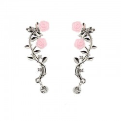 Elegant Pink Flower Womens Cuff Earring Silver Gold Color Piercing Clip Earrings